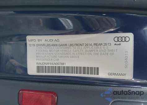 2020 Audi A4 Premium 45 Tfsi Quattro S Tronic from USA, damaged, VIN WAUDNAF44LN007881